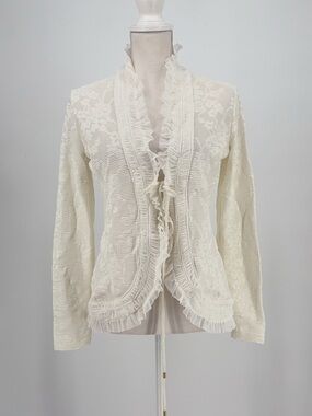 Fuzzi Ivory Ruffle Trim Knit Cardigan size M